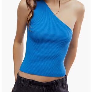 136. Free People Y2K Vibrant Blue One-Shoulder Crop Top NWT